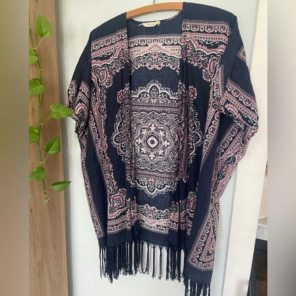 Blu Pepper Navy and Pink Patterned Blouse